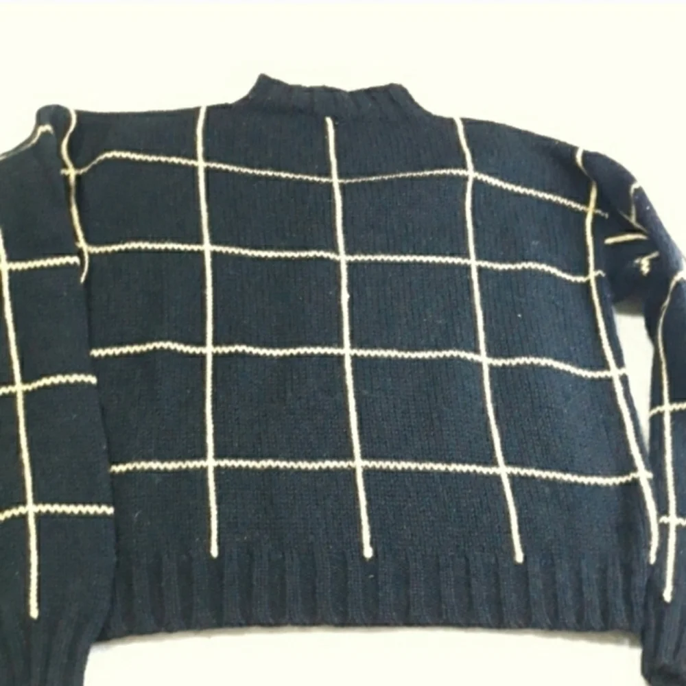 Floral Grid Sweater 100 % Shetland Wool Black Purple And Yellow Size Medium - Picture 9 of 11